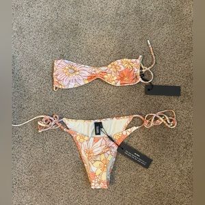 Velvet BRAND NEW Triangl bikini, pink yellow orange floral, xs top and bottom